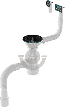 Сифон для кухни AQUATTRO 3 1/2"х40 прямоугольный перелив, гофротруба 40х40/50, чёрная решётка [1/20]