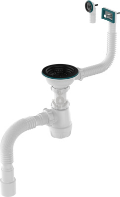 Сифон для кухни AQUATTRO 3 1/2"х40 прямоугольный перелив, гофротруба 40х40/50, чёрная решётка [1/20]