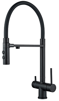 Смеситель для кухни ALOUTE A61213Н-2 одноруч,с гибк излив 19см,выход под фильтр,гайка,черн мат[1/5]