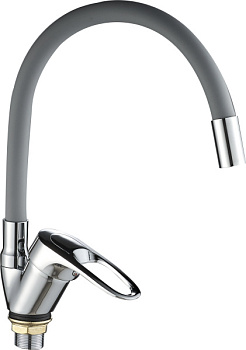 Смеситель для кухни AQUATTRO Q01-3155 одноруч, с гибким изл 16 см, без подводки, серый [1/10]