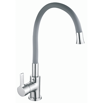 Смеситель для кухни OUTE T9113B-5 одноруч, с гибким изливом, гайка, нерж, серый [1/10]