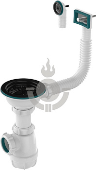 Сифон для кухни AQUATTRO 3 1/2"х40 прямоугольный и круглый перелив, гофротруба 40х40/50, чёрная решётка [1/29]