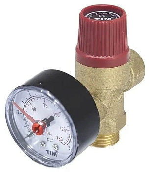 Клапан предохранительный мембранный, TIM, ВР(F)хНР(M), 1/2", 3 атм, с манометром, латунь[1/60]