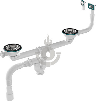 Сифон для кухни AQUATTRO 3 1/2х40 прямоугольный и круглый перелив, гофротруба 40х40/50 прямоточный, двойной [1/12]