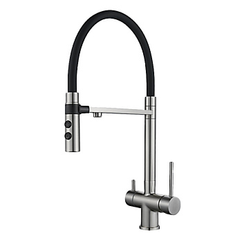 Смеситель для кухни OUTE T61403BL одноруч,с выс гиб изл,с магн фикс излива,выход фильтр,сатин[1/5]