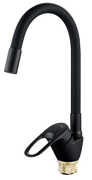 Смеситель для кухни ALOUTE A3193Н-2 одноруч,с гибк  излив 24см,гайка,черный мат[1/20]