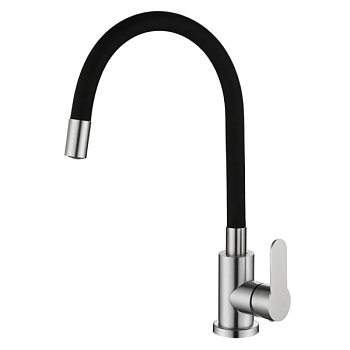 Смеситель для кухни OUTE T40193B-2 одноруч, с гибким изливом 28 см, гайка, черн, нерж [1/10]