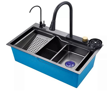 Мойка врезная OUTE многофункциональная прямоугольная T87846H 780x460x210, нерж.сталь304,черн.[1]