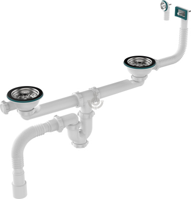 Сифон для кухни AQUATTRO 3 1/2х40 прямоугольный и круглый перелив, гофротруба 40х40/50 прямоточный, двойной [1/12]