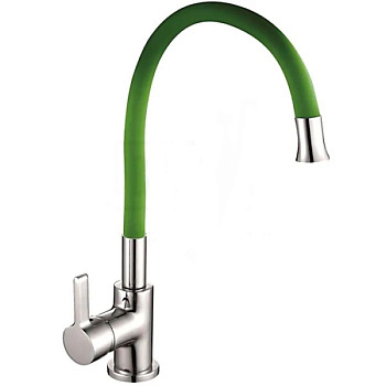 Смеситель для кухни OUTE T9113B-7 одноруч, с гибким изливом, гайка, нерж, зелен [1/10]