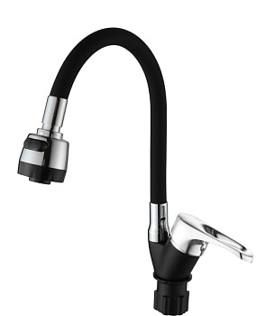 Смеситель для кухни AQUATTRO Q01-3151 одноруч, с гиб/изл 18см, гайка, б/под, чер мат [1/10]