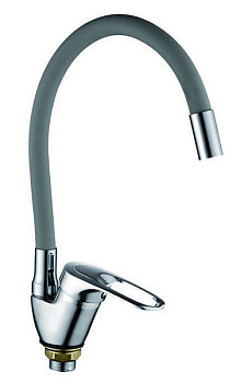 Смеситель для кухни RAINSBERG R3193F-5 одноруч, с гибким силикон изливом 47см, гайка, серый [1/10]