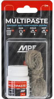 Комплект паста уплотнительная универсальная MULTIPASTE, вода/газ, 25 г + лён [5/90]