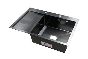 Мойка нержавеющая врезная OKATANA 780х510х200х0,8, с сушилкой слева,квадрат,графит [1/3]